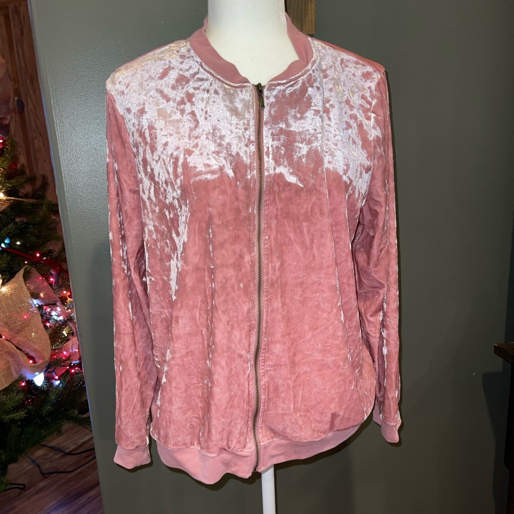 New York & Company Women Pink shimmery bomber‎ Jacket Large Velour